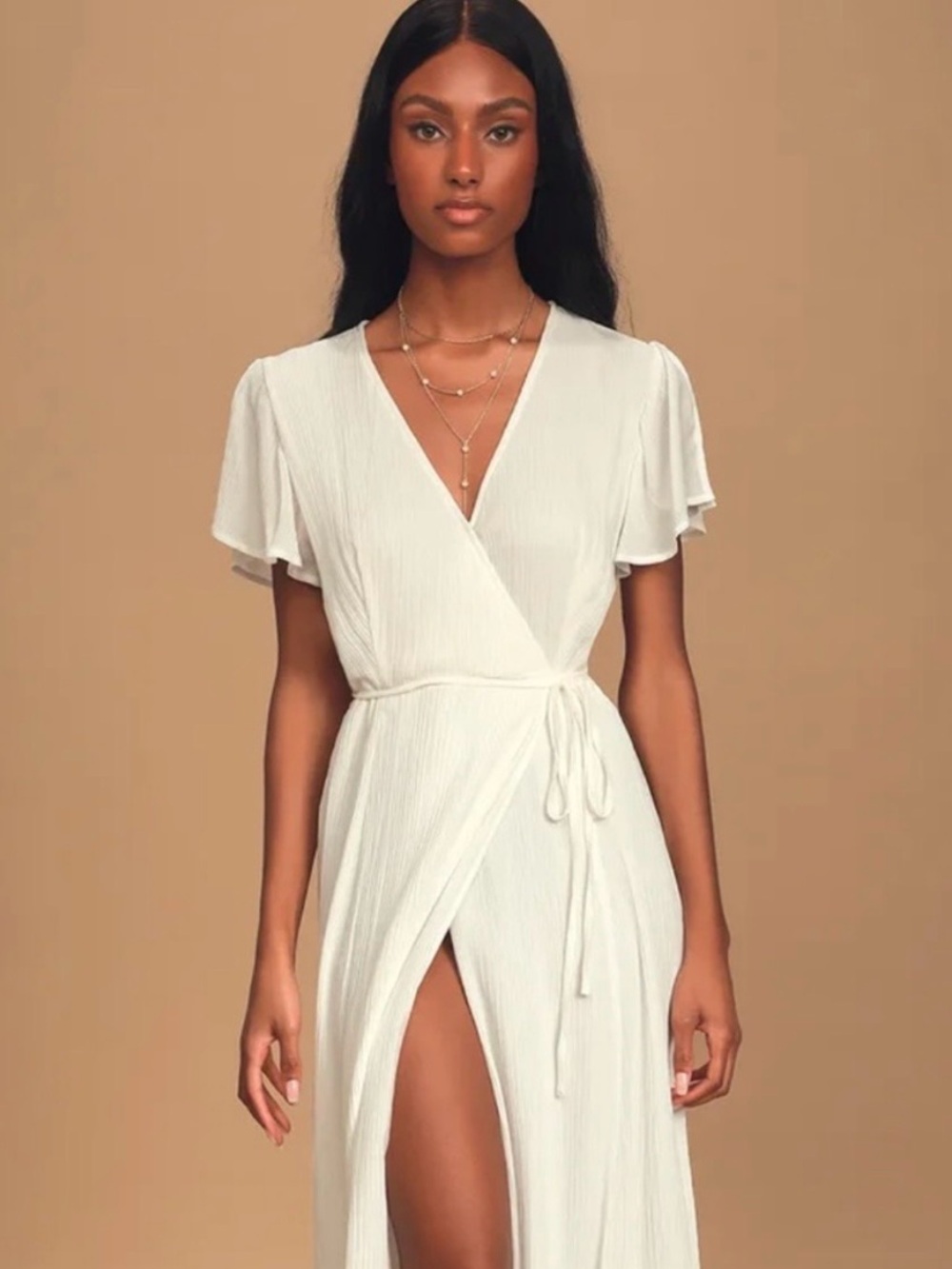 Lulus Heart of Marigold White Wrap Maxi Dress Small